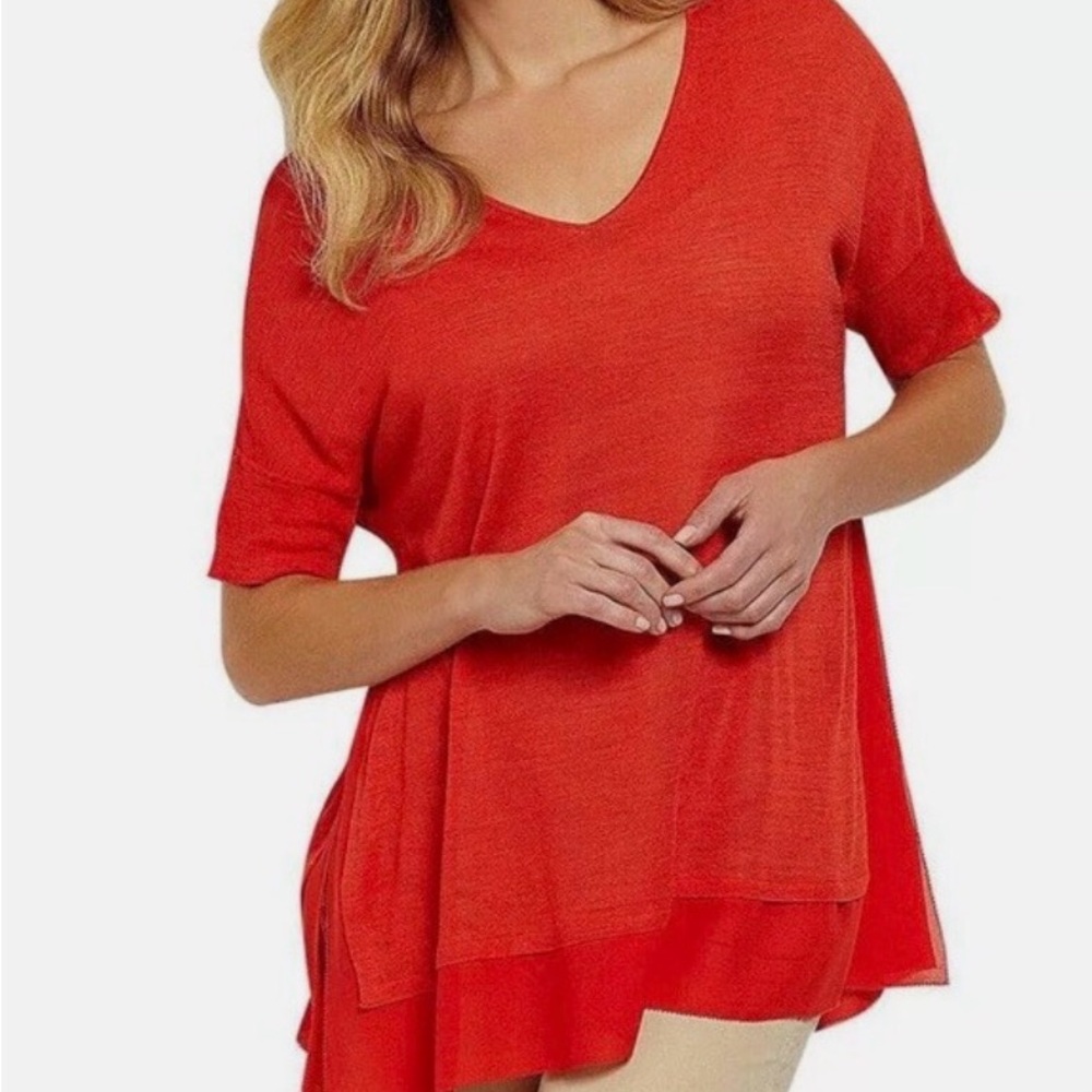 Eileen Fisher EUC silk tussah tunic. Gorgeous tangerine with sexy side vents.